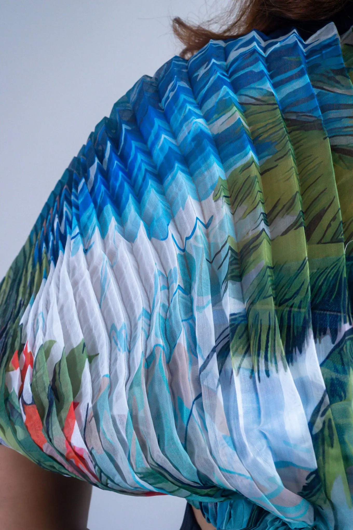 Island Print Pleated Sheer Top