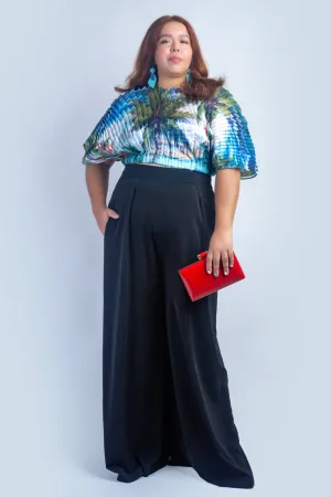 Island Print Pleated Sheer Top