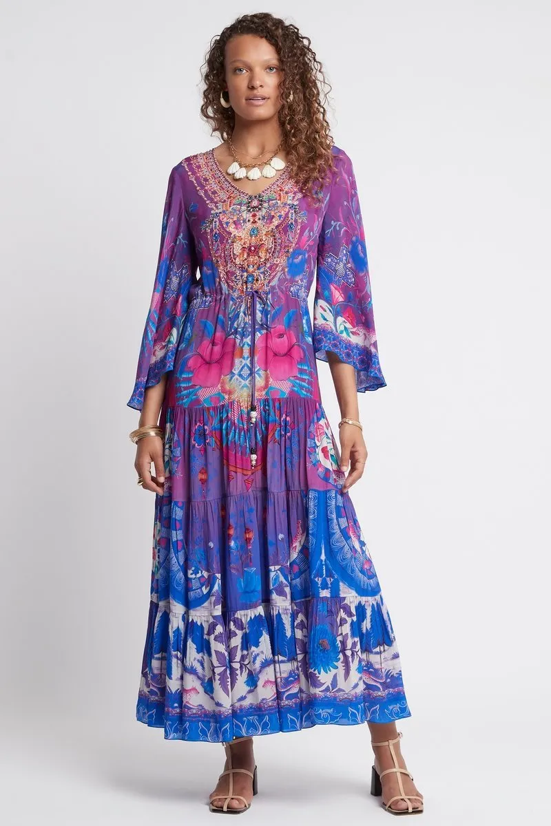 IT'S A FEELING V-NECK TIER MAXI DRESS