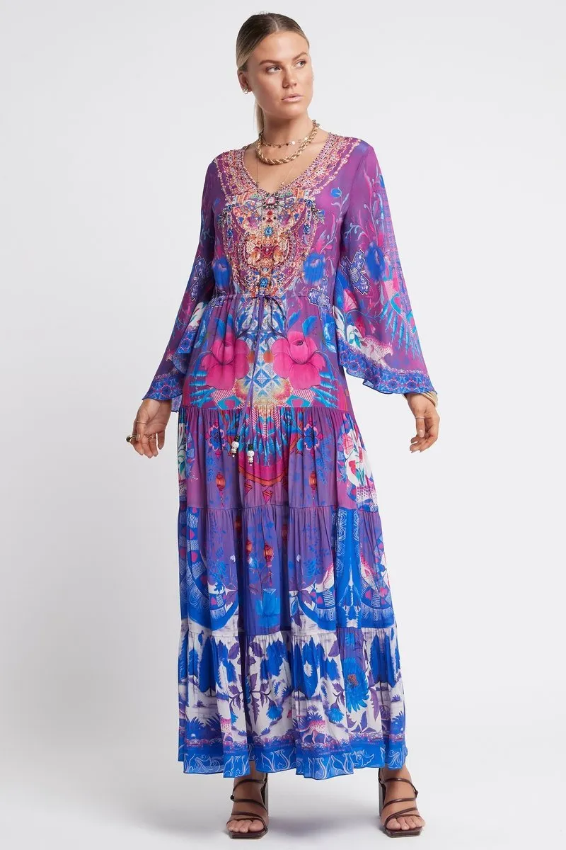 IT'S A FEELING V-NECK TIER MAXI DRESS