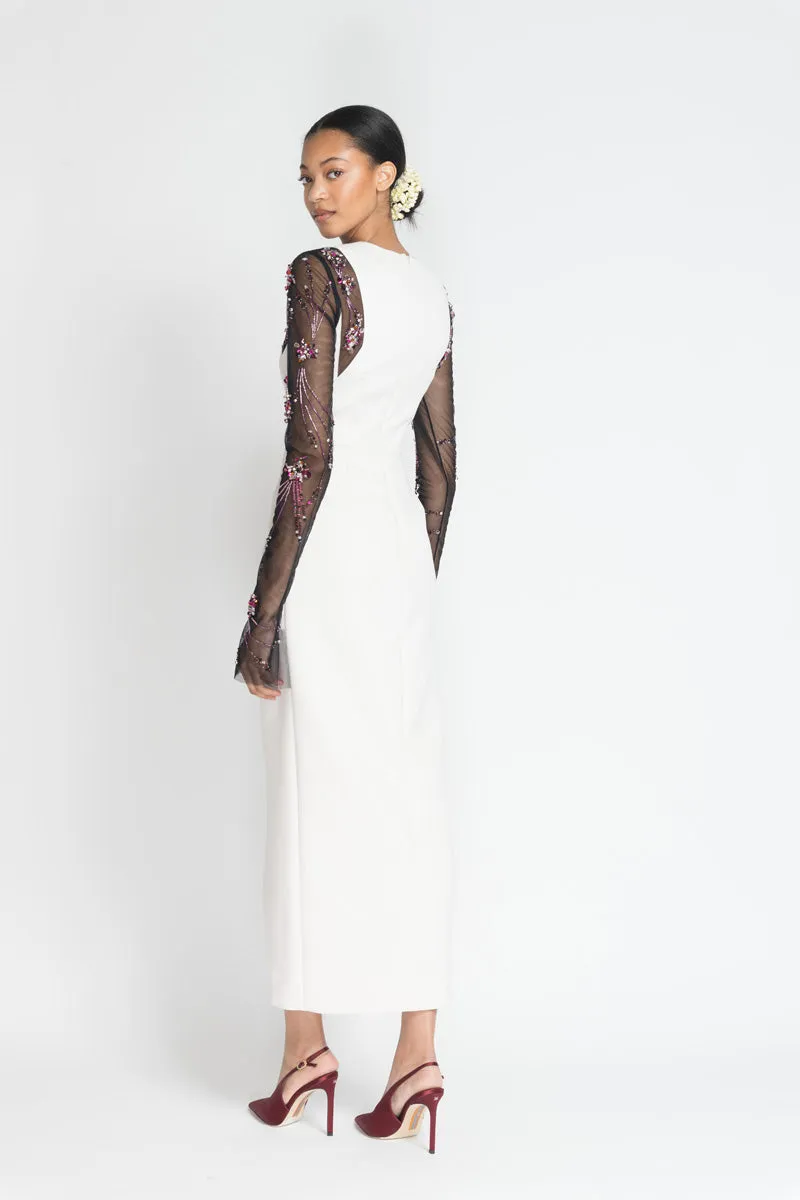 Ivory Cady Dress with Preciosa Crystals Jhoti Embroidery
