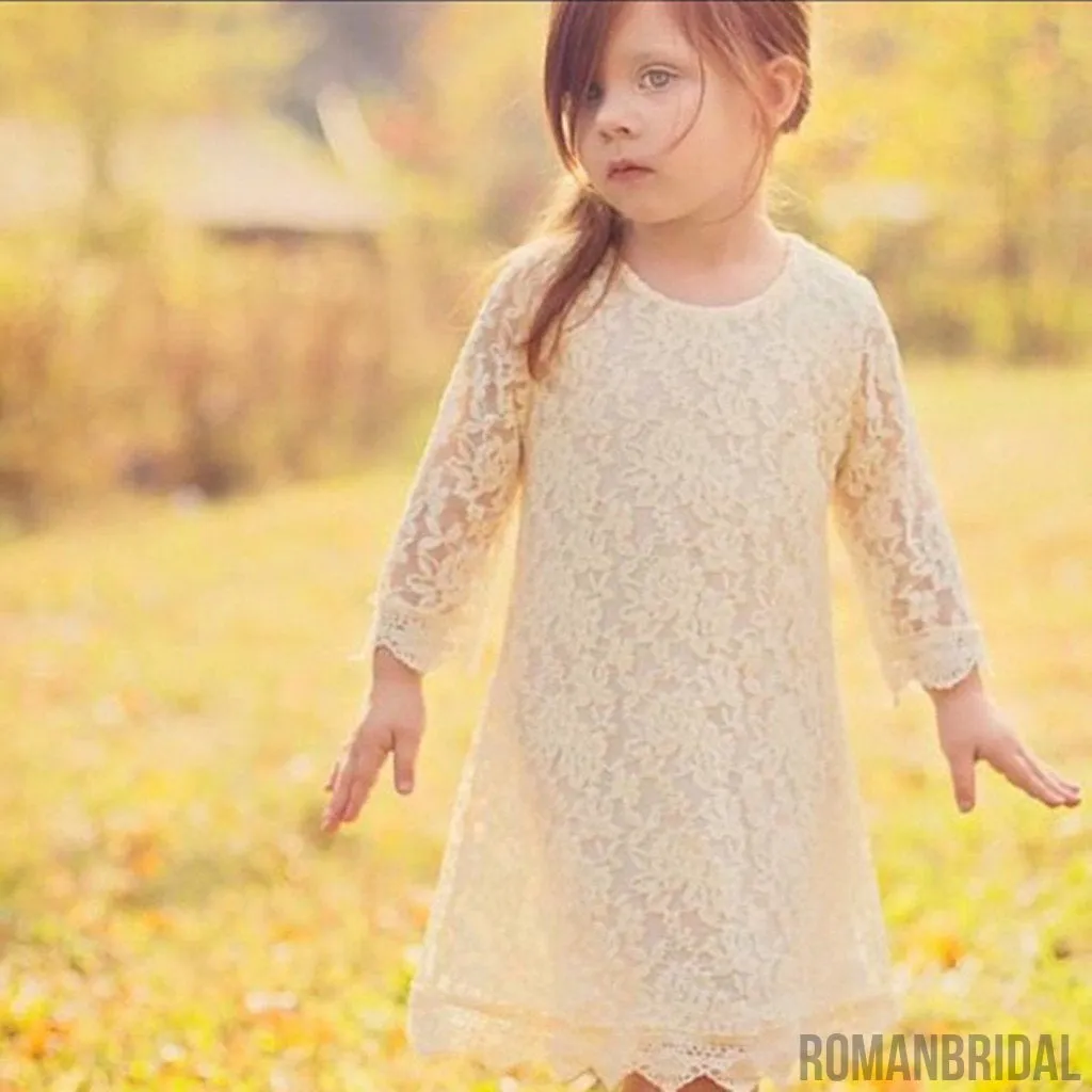Ivory Lace Dress for Toddler, Little Girls Rustic Vintage Flower Girl Dress, FG0116