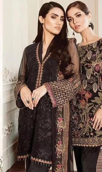 Iznik Designer Dress In Beautiful Black Color Model# C 1750