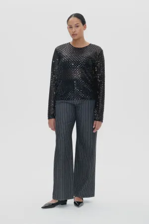 Jasmine Top - Black Flower Sequins