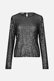 Jasmine Top - Black Flower Sequins