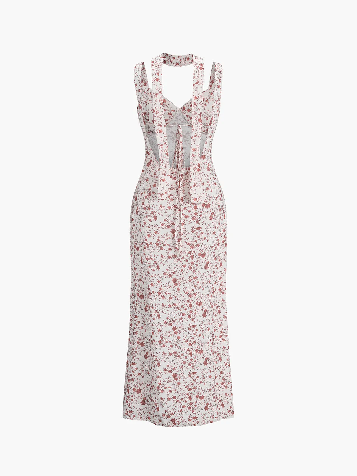 JazzHer Ditsy Floral Asymmetrical Hem Split Long Dress