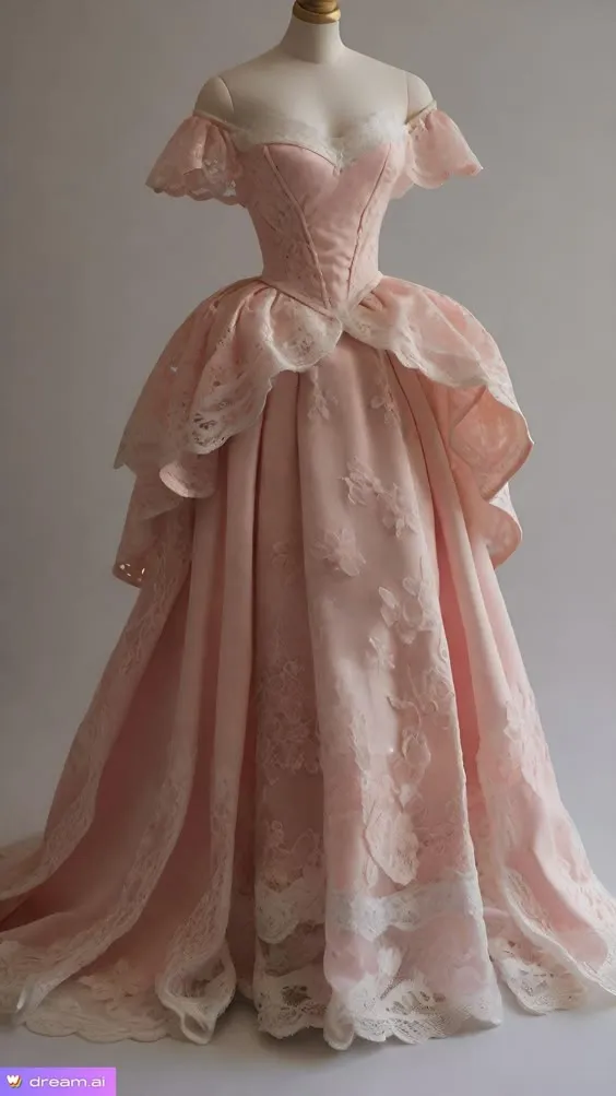 JazzHer Gorgeous Ball Gown Off The Shoulder Pink Satin Lace Long Prom Dresses Evening Dress (PRE-ORDER)