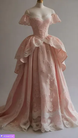 JazzHer Gorgeous Ball Gown Off The Shoulder Pink Satin Lace Long Prom Dresses Evening Dress (PRE-ORDER)