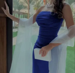 JazzHer Sexy Sheath Strapless Royal Blue Prom Dress With Pleated Long Satin Prom Dresses Party Dress (PRE-ORDER)