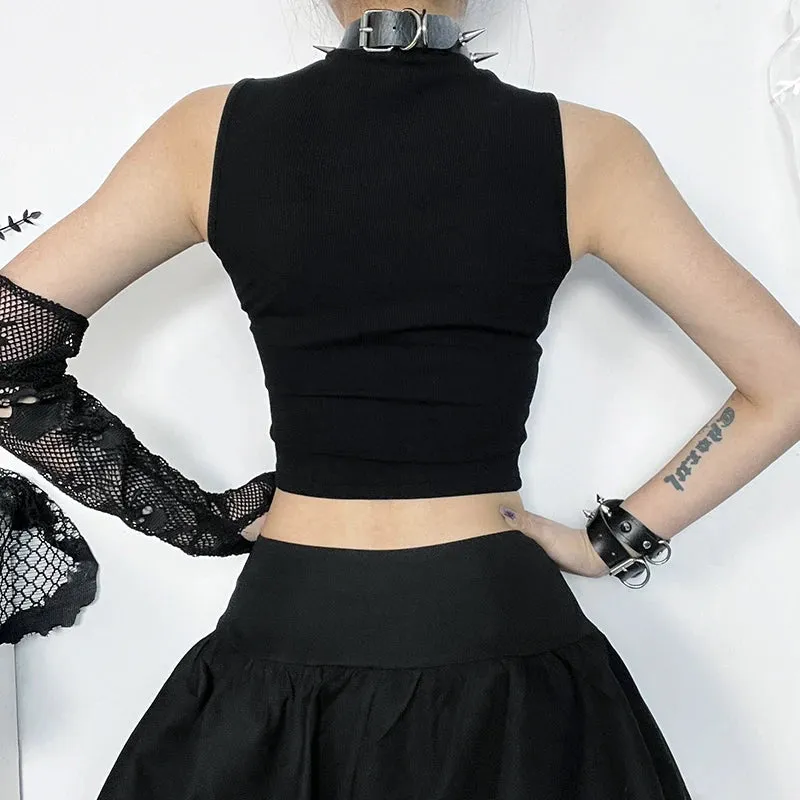 JazzHer Women's Gothic Tops Music Festival See-through Fashion Slim Cross Decorative Hollow Spider Beaded Embroidered Vests