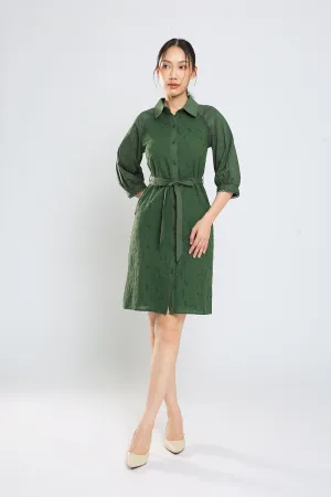 Jesse Midi Shirt Dress in Hunter Green Eyelet