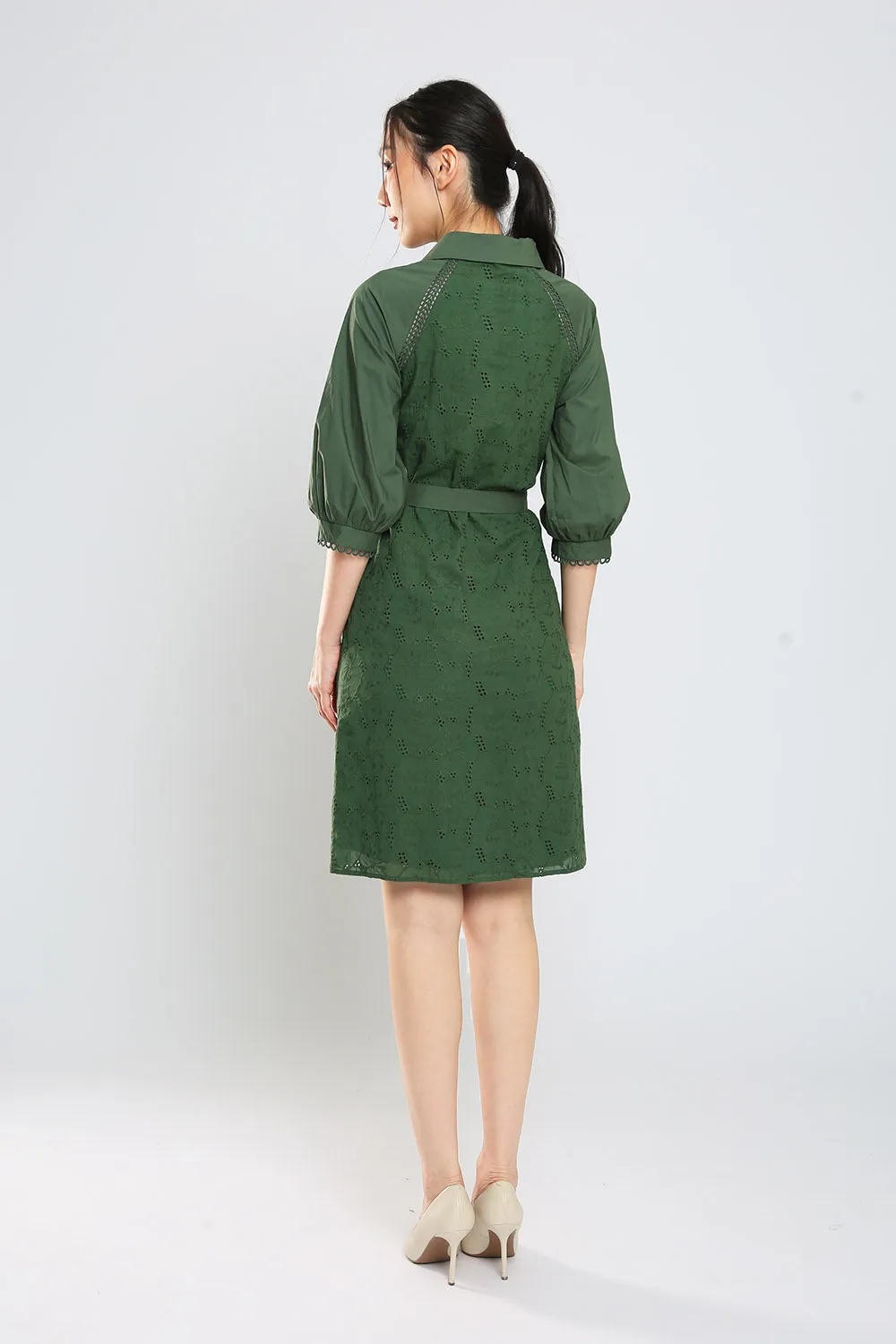 Jesse Midi Shirt Dress in Hunter Green Eyelet
