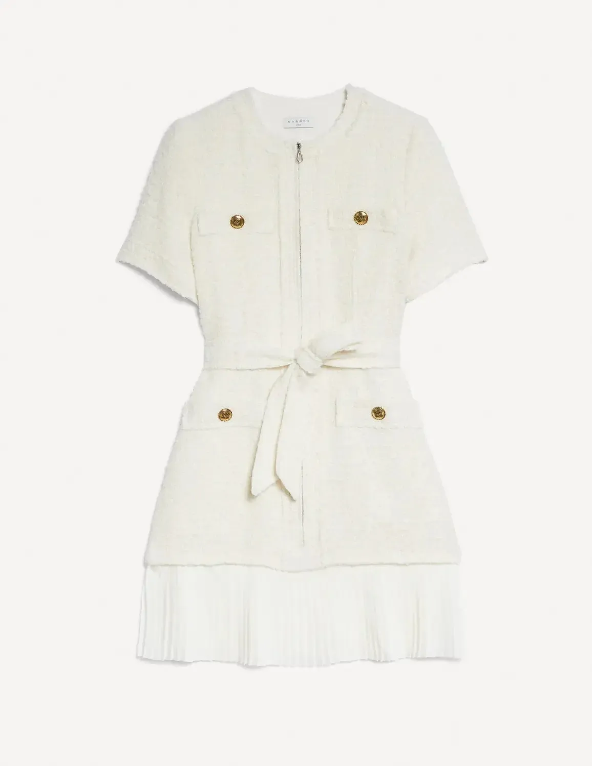 Joana Tweed-Effect Woollen Coat Dress Ecru