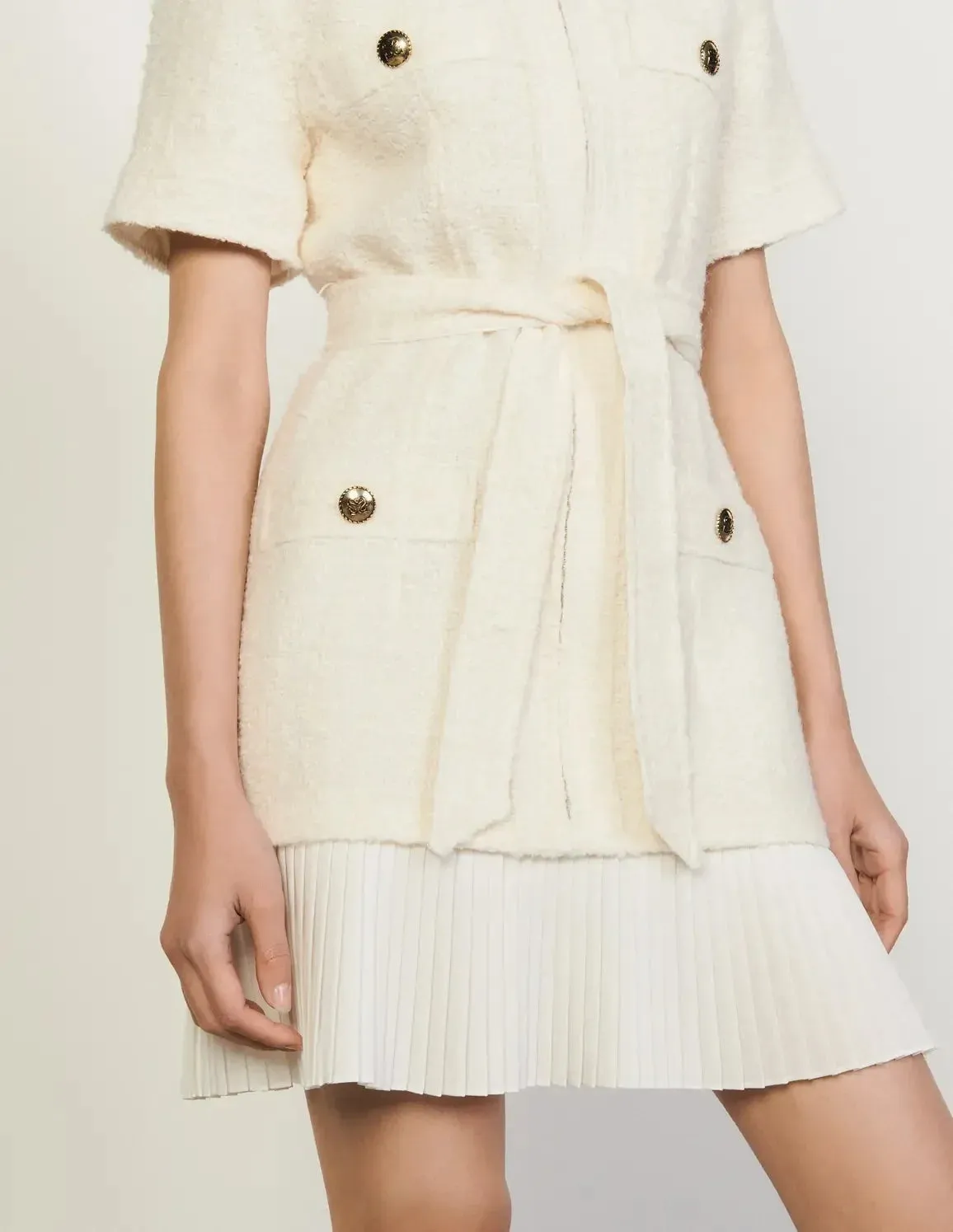 Joana Tweed-Effect Woollen Coat Dress Ecru