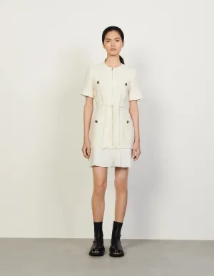 Joana Tweed-Effect Woollen Coat Dress Ecru