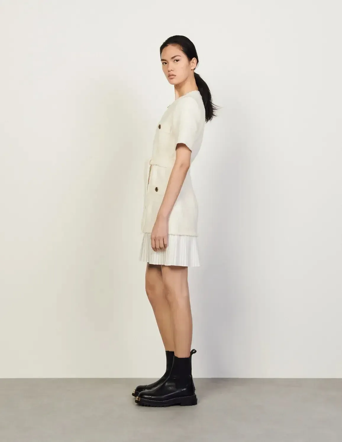 Joana Tweed-Effect Woollen Coat Dress Ecru