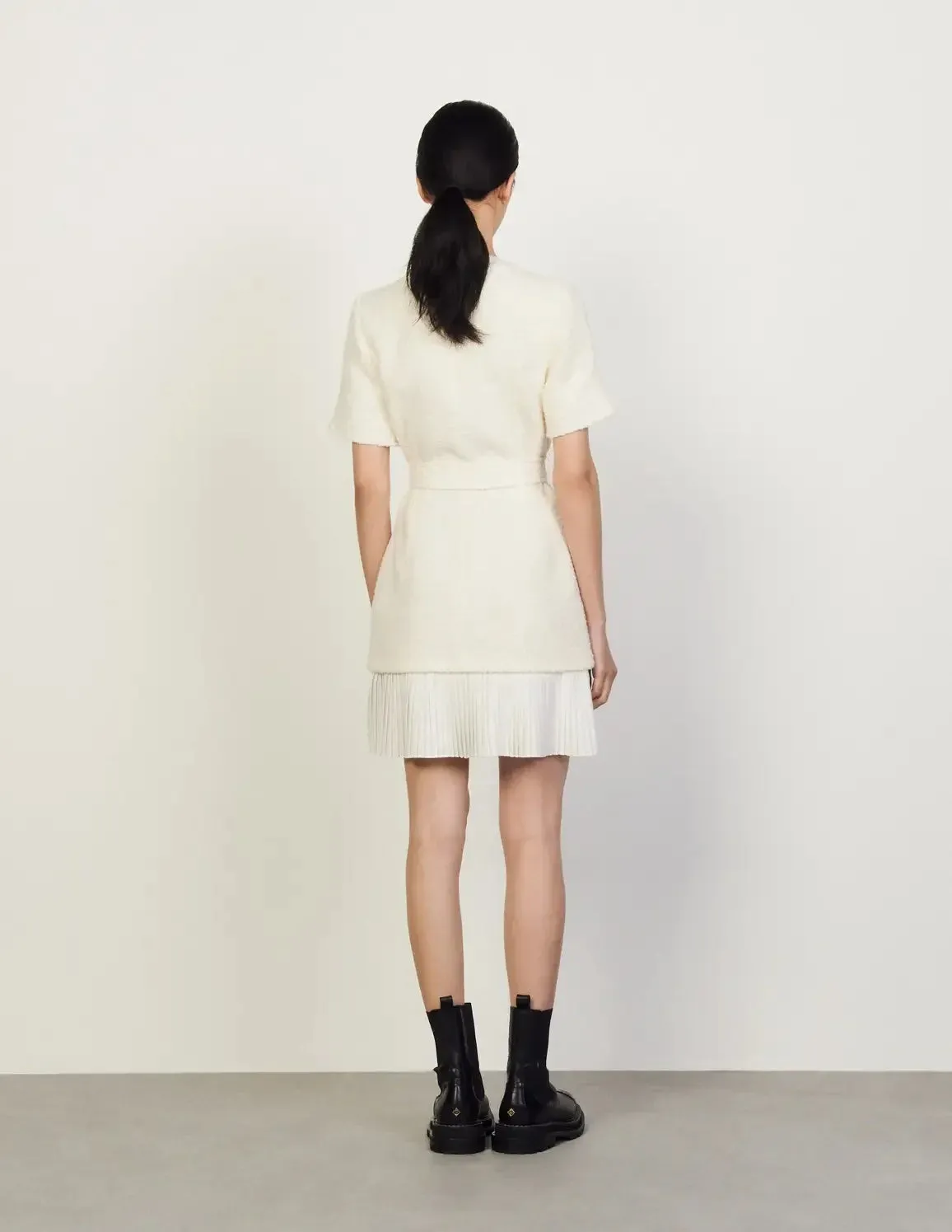 Joana Tweed-Effect Woollen Coat Dress Ecru