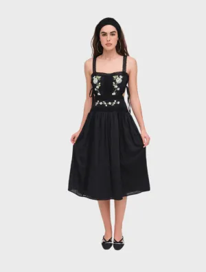 Jolene Embroidered Midi Dress - Black