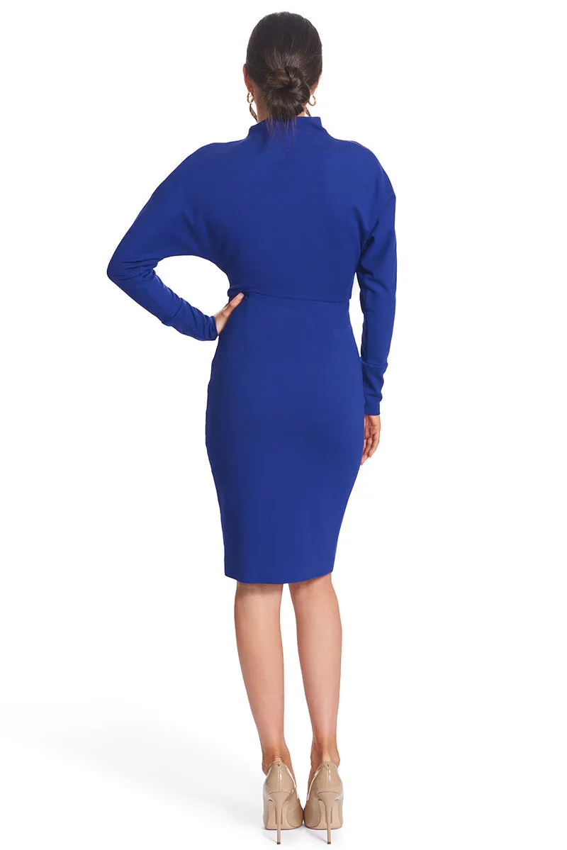 Josefa Asymmetric Dress Royal Blue - Long sleeve convertible midi