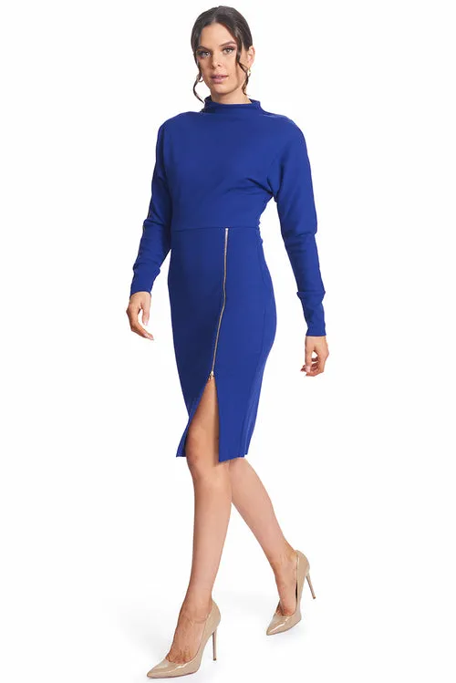 Josefa Asymmetric Dress Royal Blue - Long sleeve convertible midi