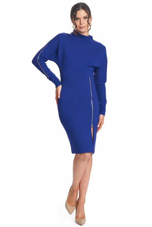 Josefa Asymmetric Dress Royal Blue - Long sleeve convertible midi