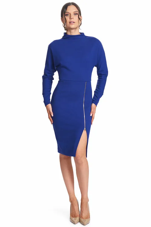 Josefa Asymmetric Dress Royal Blue - Long sleeve convertible midi