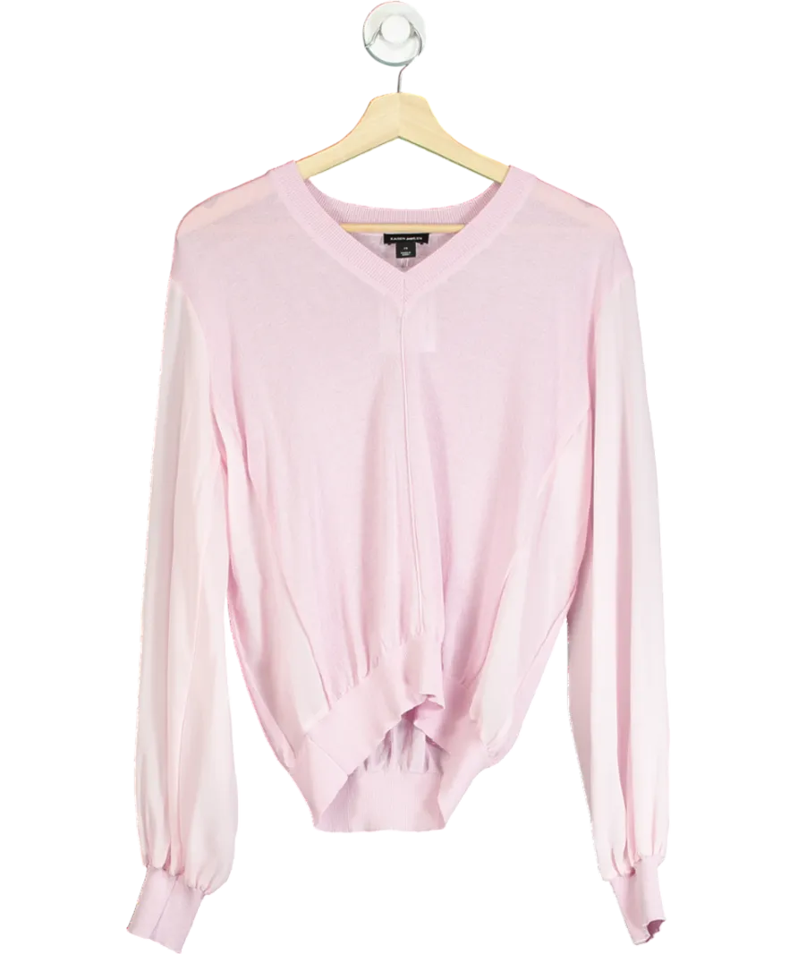 Karen Millen Pink Knit Sheer Sleeve Top UK XS