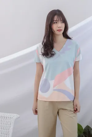 Karla Abstract Sleeved Top In Pastel