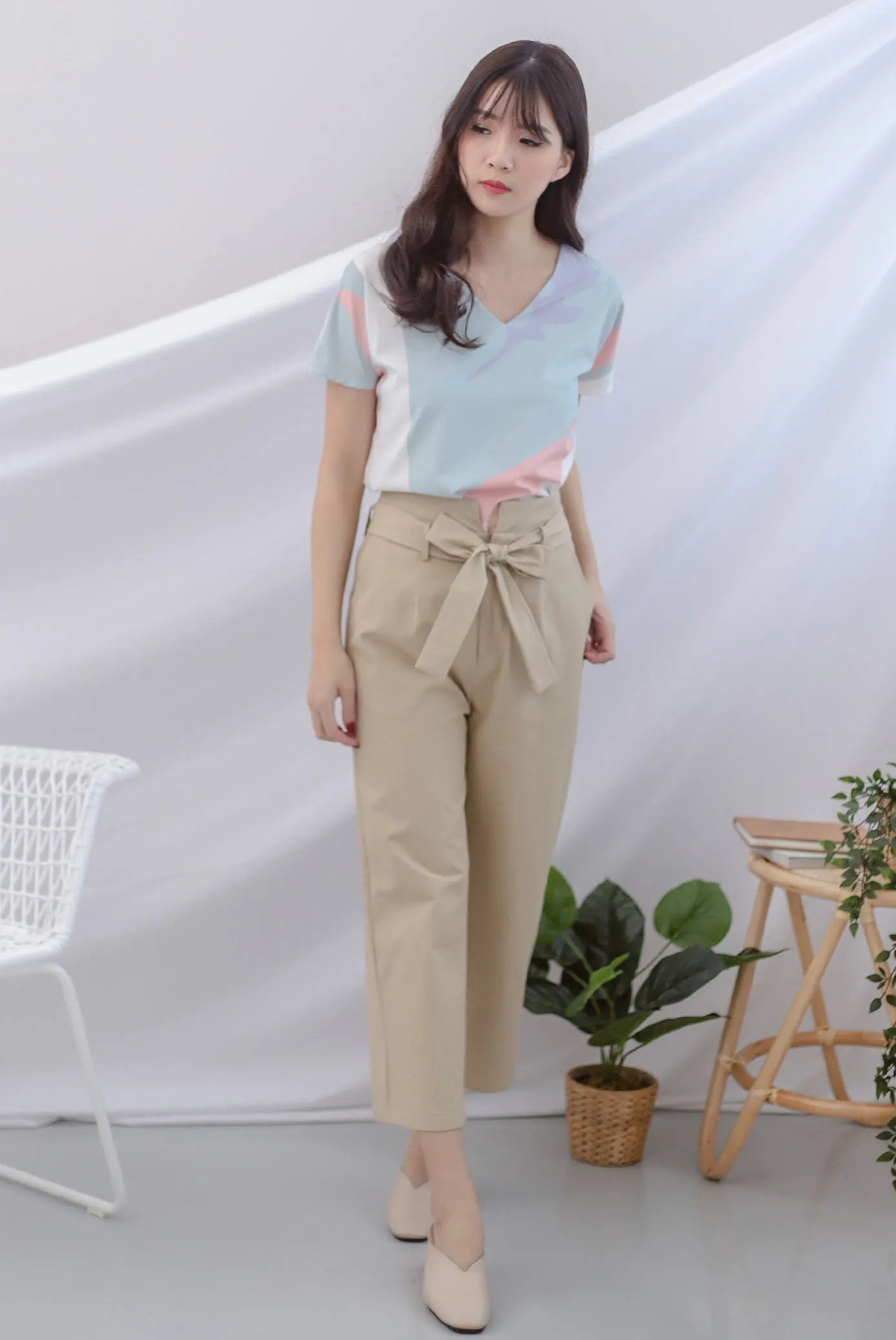 Karla Abstract Sleeved Top In Pastel