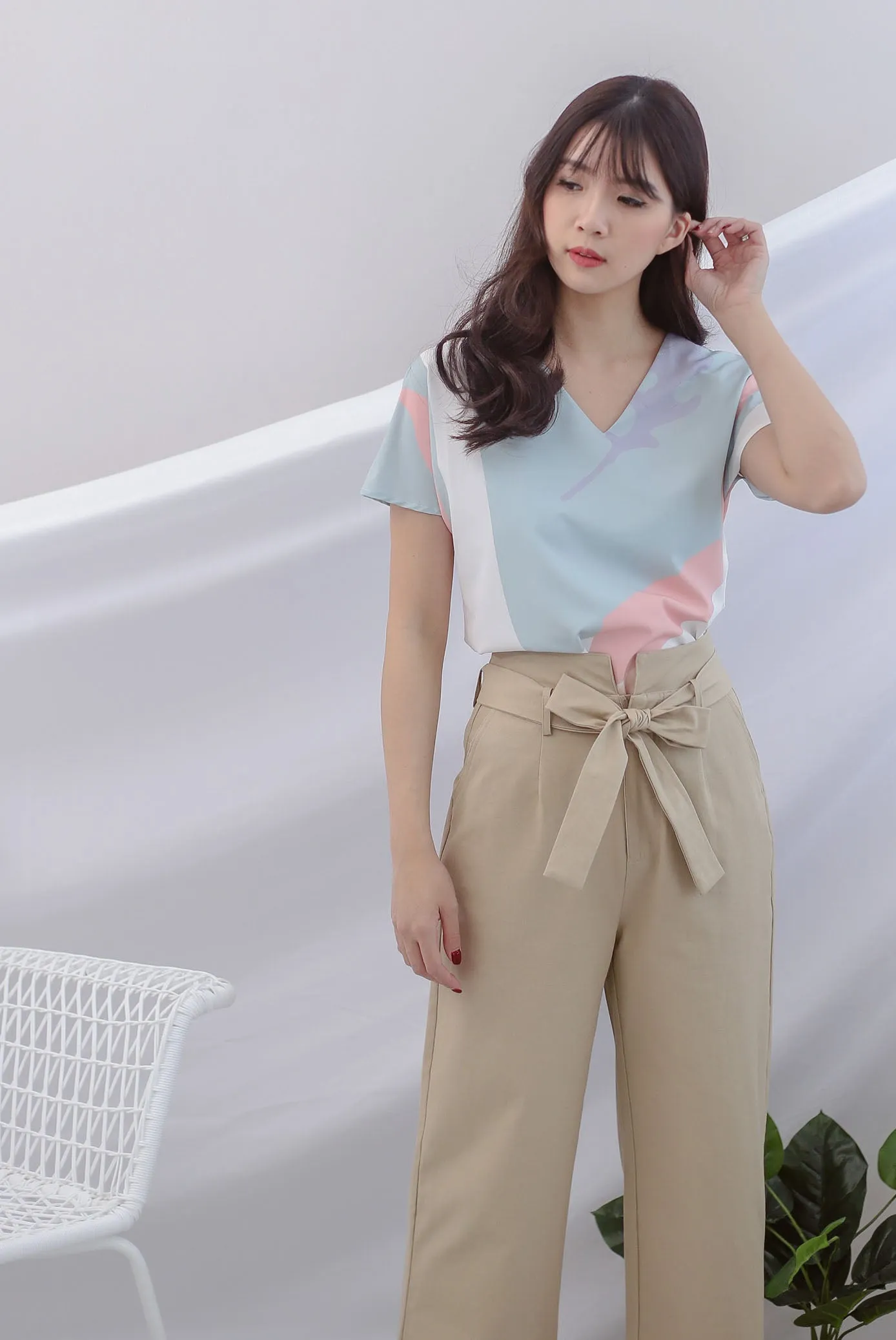 Karla Abstract Sleeved Top In Pastel