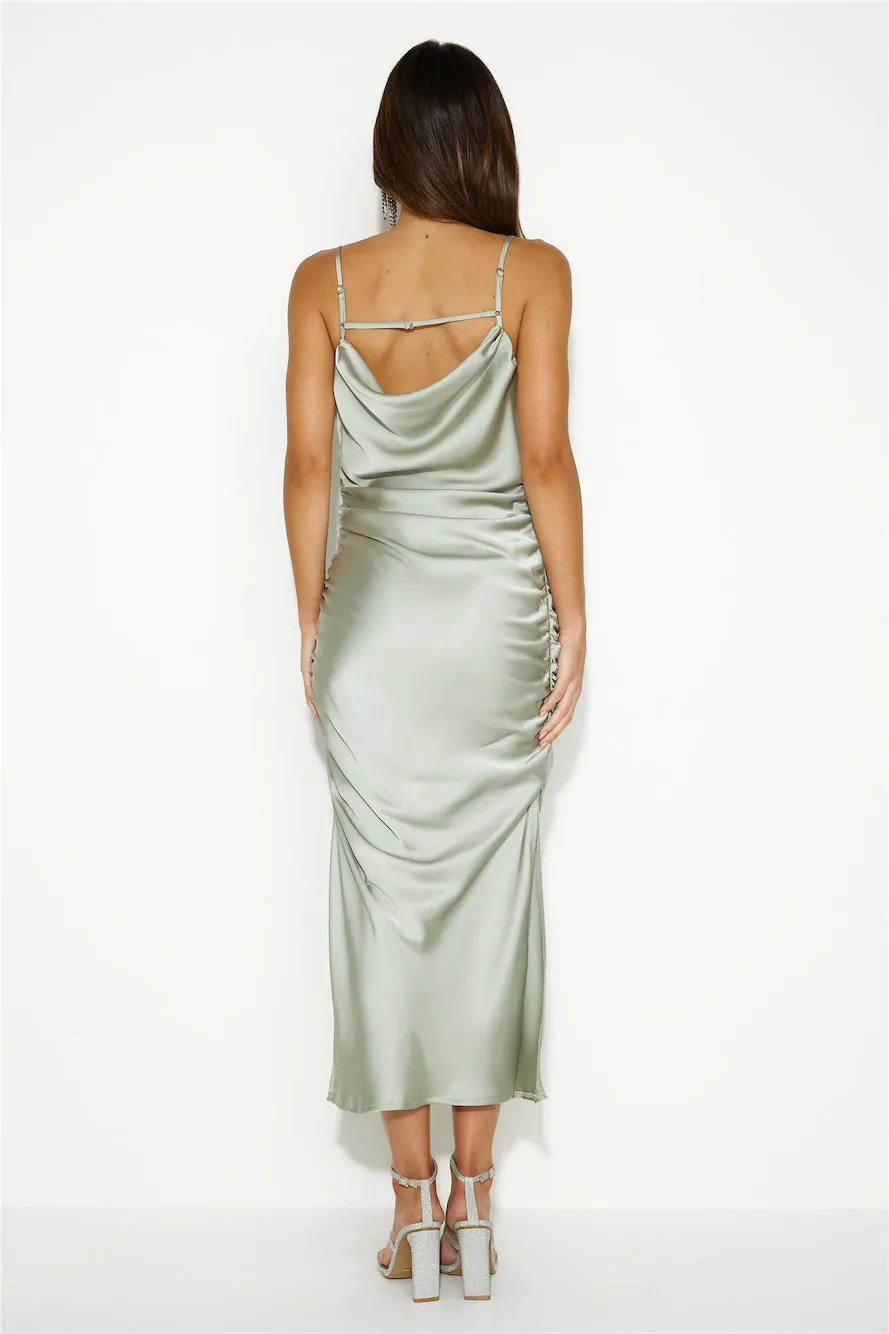 Keep Shining Satin Midi Dress Sage
