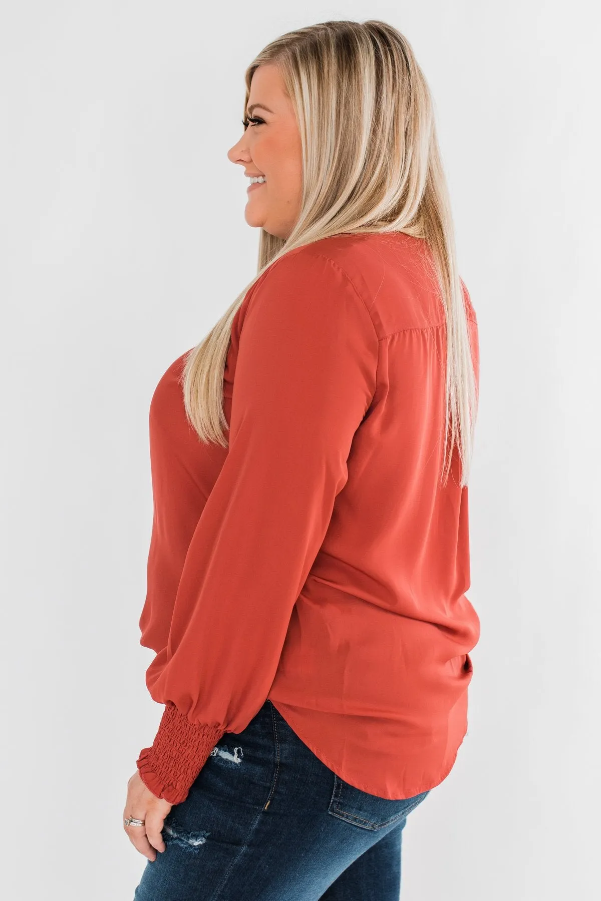 Keeping Up With Cute Wrap Blouse- Rust