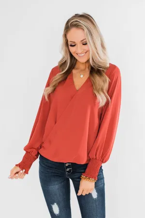 Keeping Up With Cute Wrap Blouse- Rust