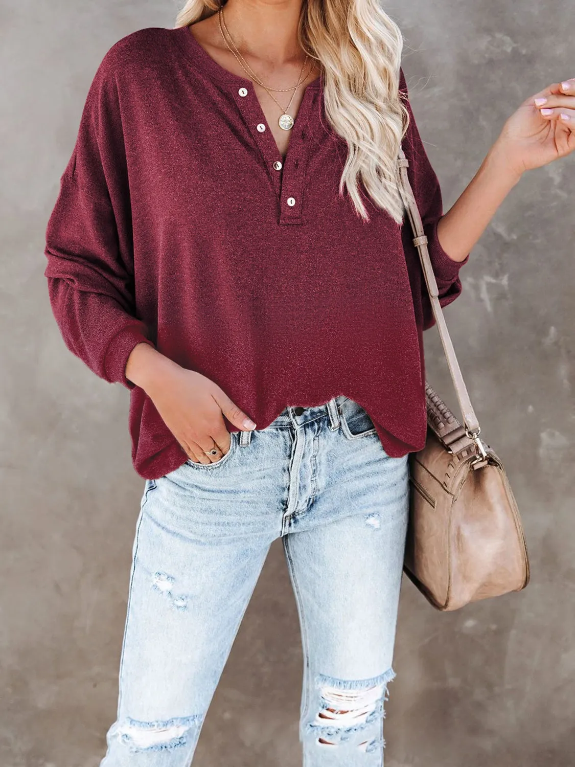 KHD Buttoned Drop Shoulder Top (6 Colors)
