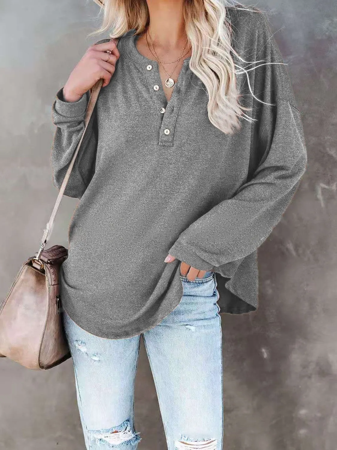 KHD Buttoned Drop Shoulder Top (6 Colors)