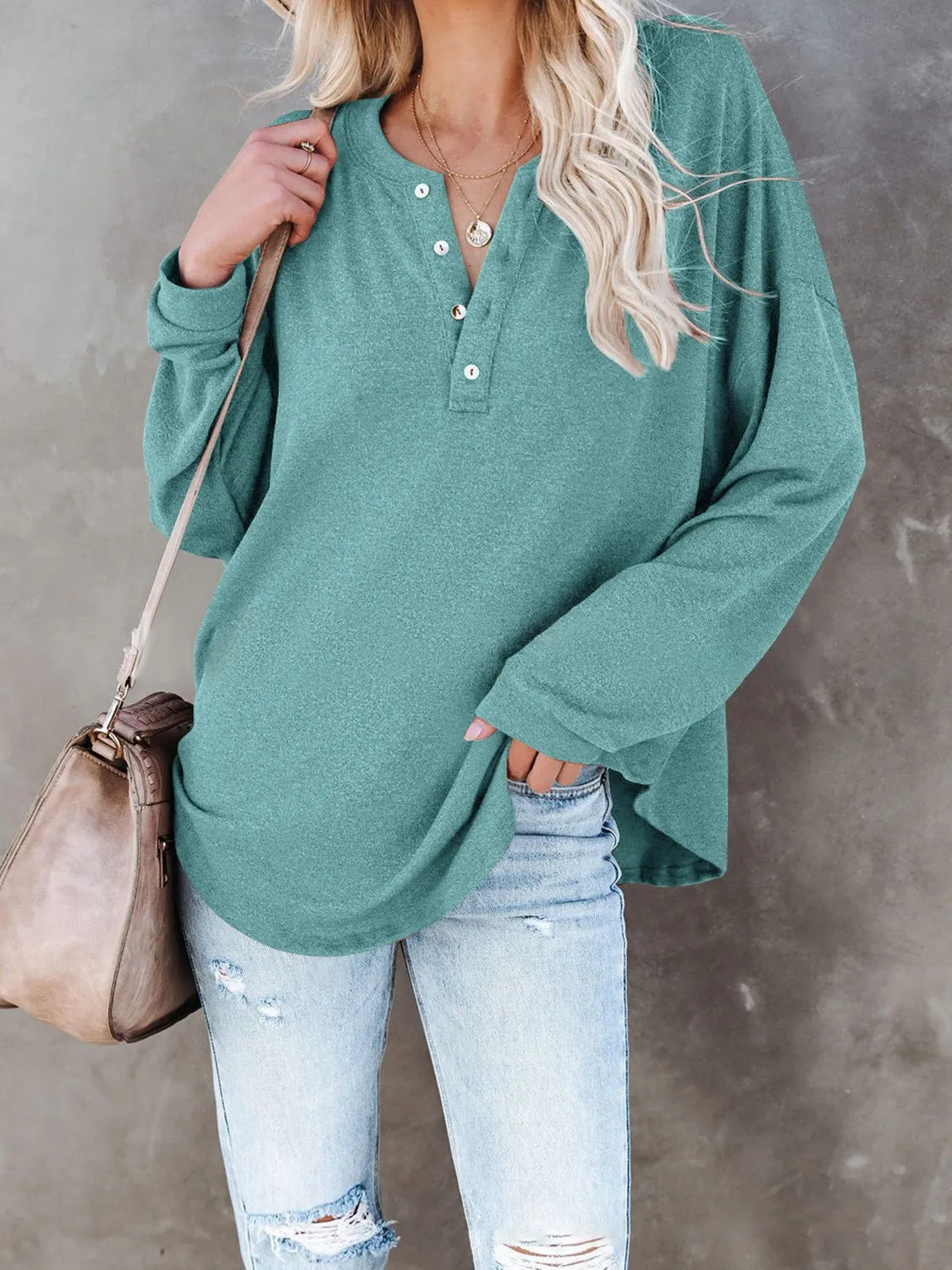 KHD Buttoned Drop Shoulder Top (6 Colors)