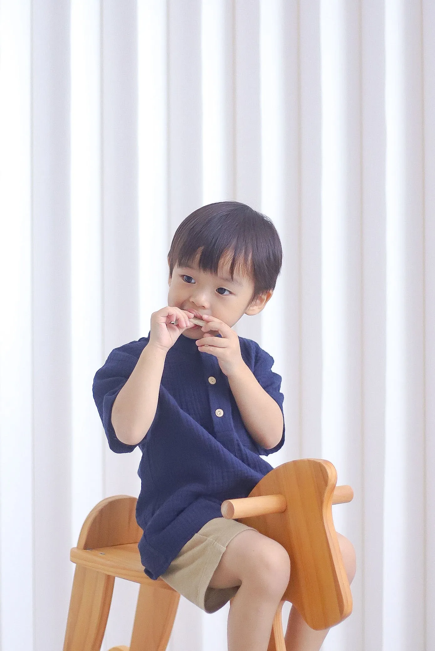 *KIDS* Bliss Boy Mandarin Collar Shirt In Navy Blue