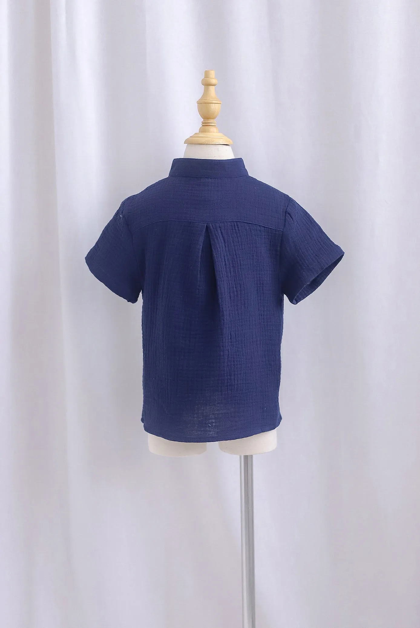 *KIDS* Bliss Boy Mandarin Collar Shirt In Navy Blue