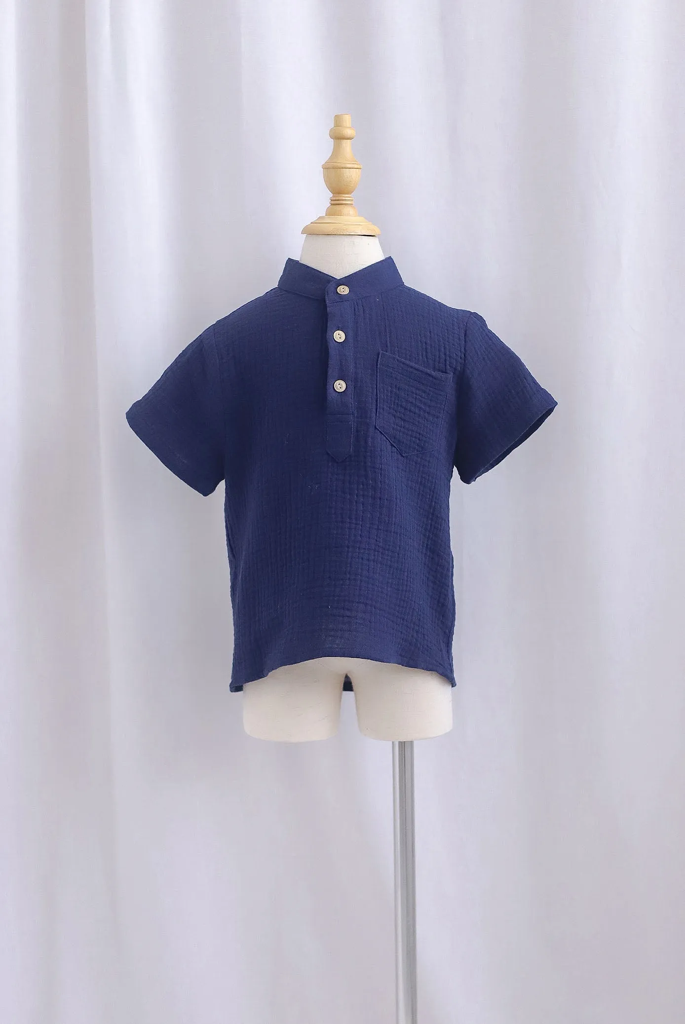 *KIDS* Bliss Boy Mandarin Collar Shirt In Navy Blue