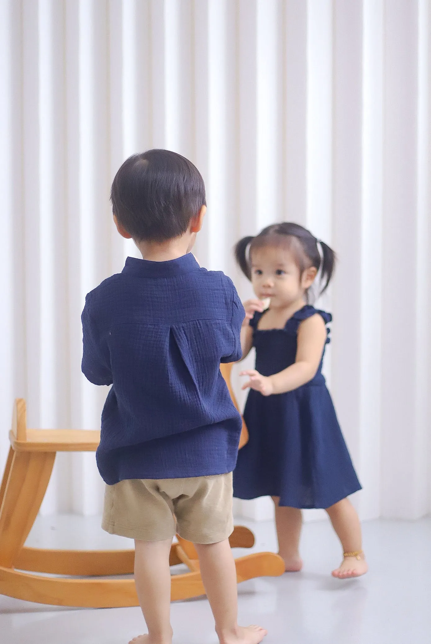 *KIDS* Bliss Boy Mandarin Collar Shirt In Navy Blue