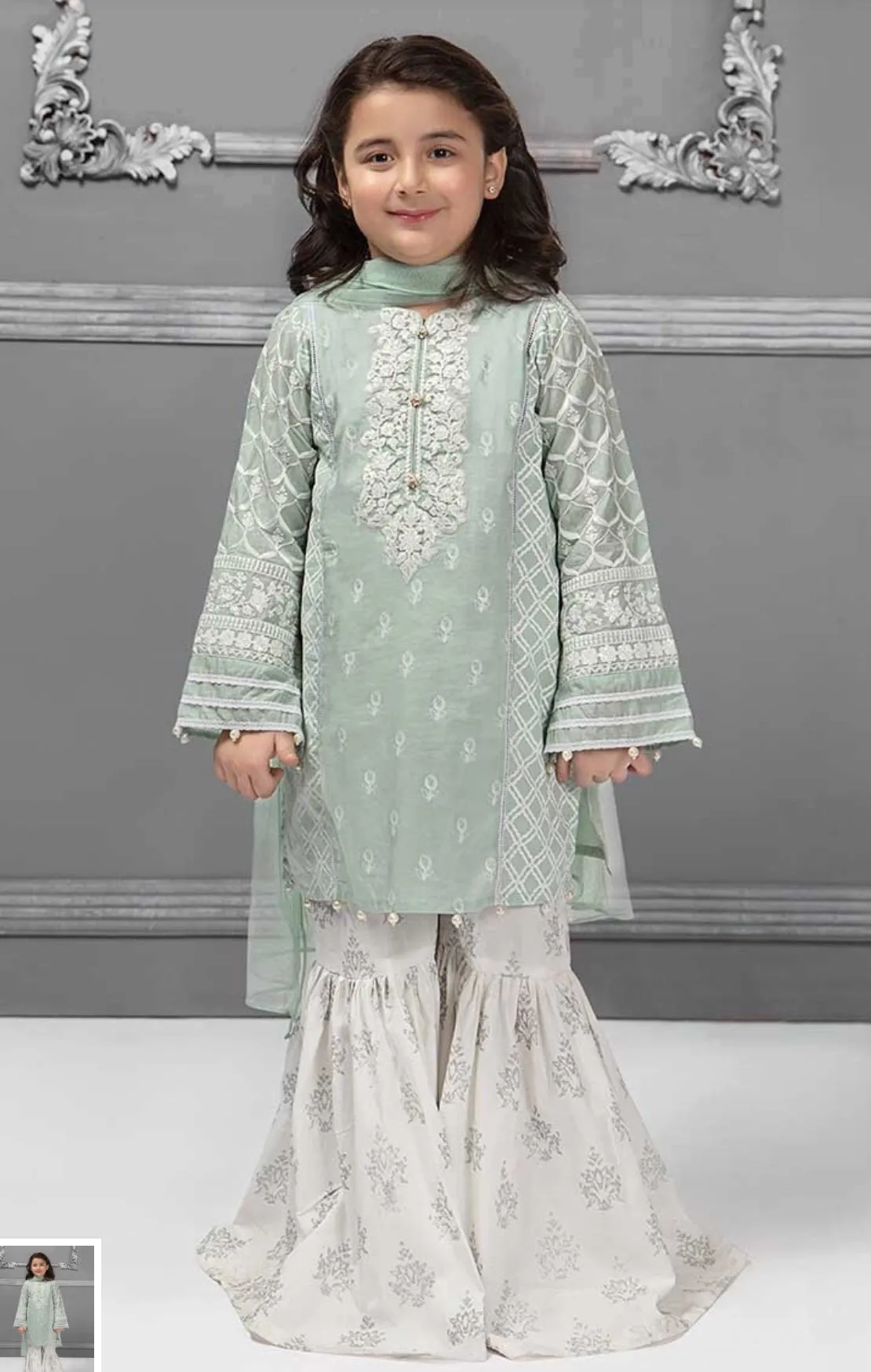 Kids Kurta Gharara In light Green Color Model# Kids 1828
