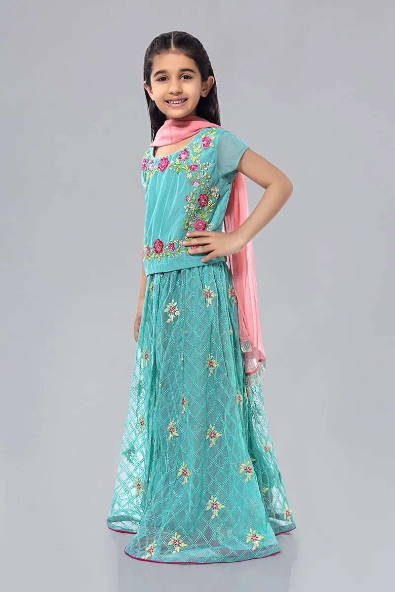 Kids Lehnga Kurti for Eid in Turquoise Color #N9033