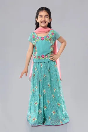 Kids Lehnga Kurti for Eid in Turquoise Color #N9033