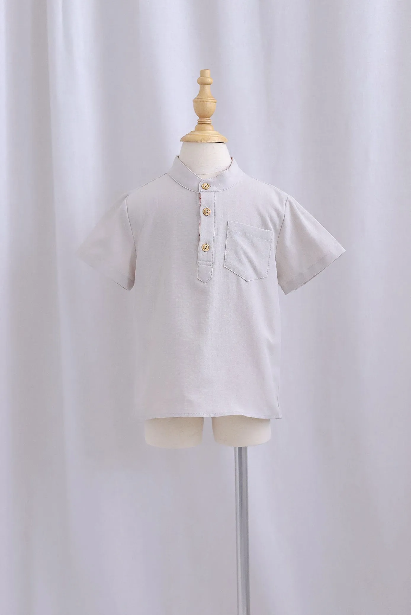 *Kids* TDC Pierce Boy Mandarin Collar Shirt In Pink Porcelain