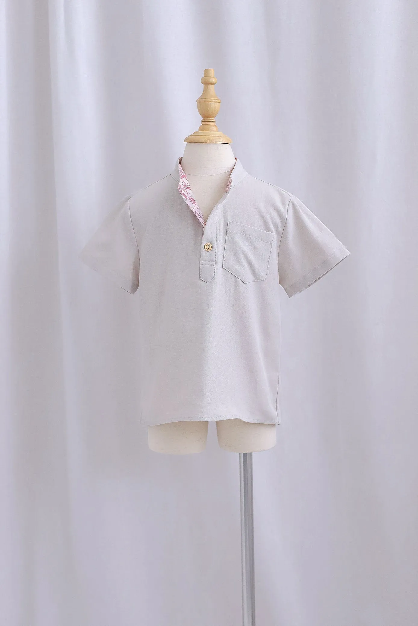 *Kids* TDC Pierce Boy Mandarin Collar Shirt In Pink Porcelain
