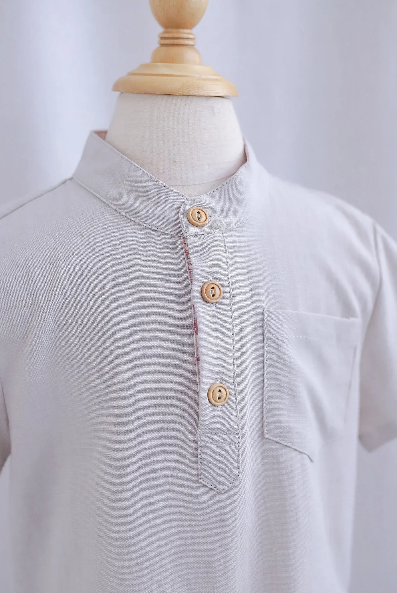 *Kids* TDC Pierce Boy Mandarin Collar Shirt In Pink Porcelain