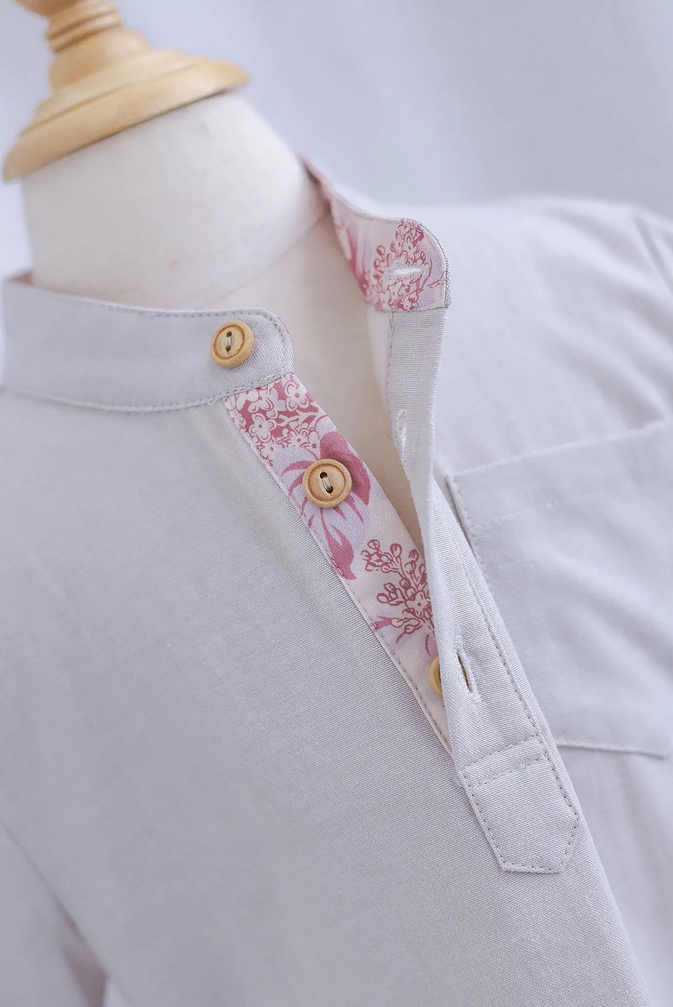 *Kids* TDC Pierce Boy Mandarin Collar Shirt In Pink Porcelain