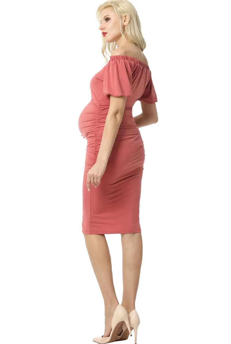 Kimi   Kai Maternity "Becka" Convertible Shoulder Ruched Dress