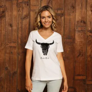 Kingsley Sequin Skull V-Neck Tee - Pelican