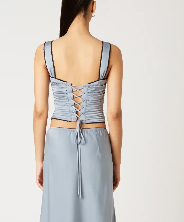 Lace Back Satin Corset Top